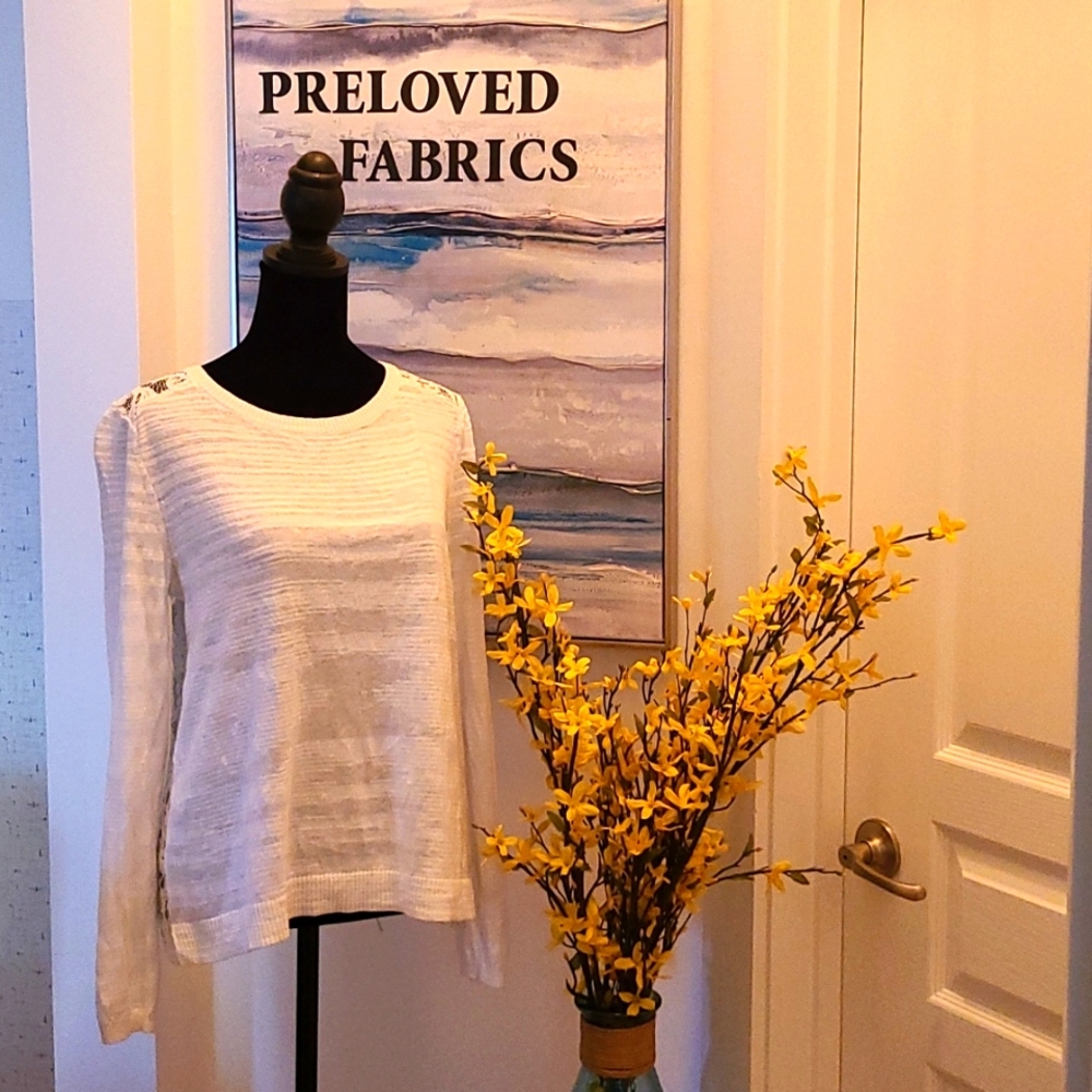 CAbi Sophia white laced sweater sz S